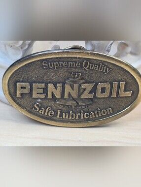 Vintage Vintage Pennzoil Bell Logo Brass Belt Buckle Safe Lubrication